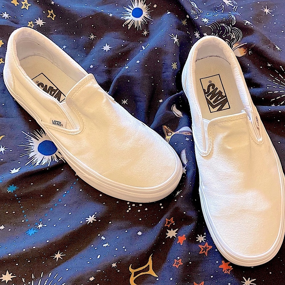 Authentic Vans White Canvas Slip Ons